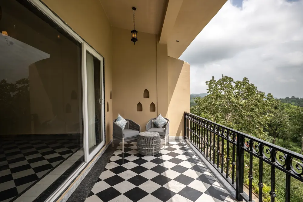 The length of the balcony
